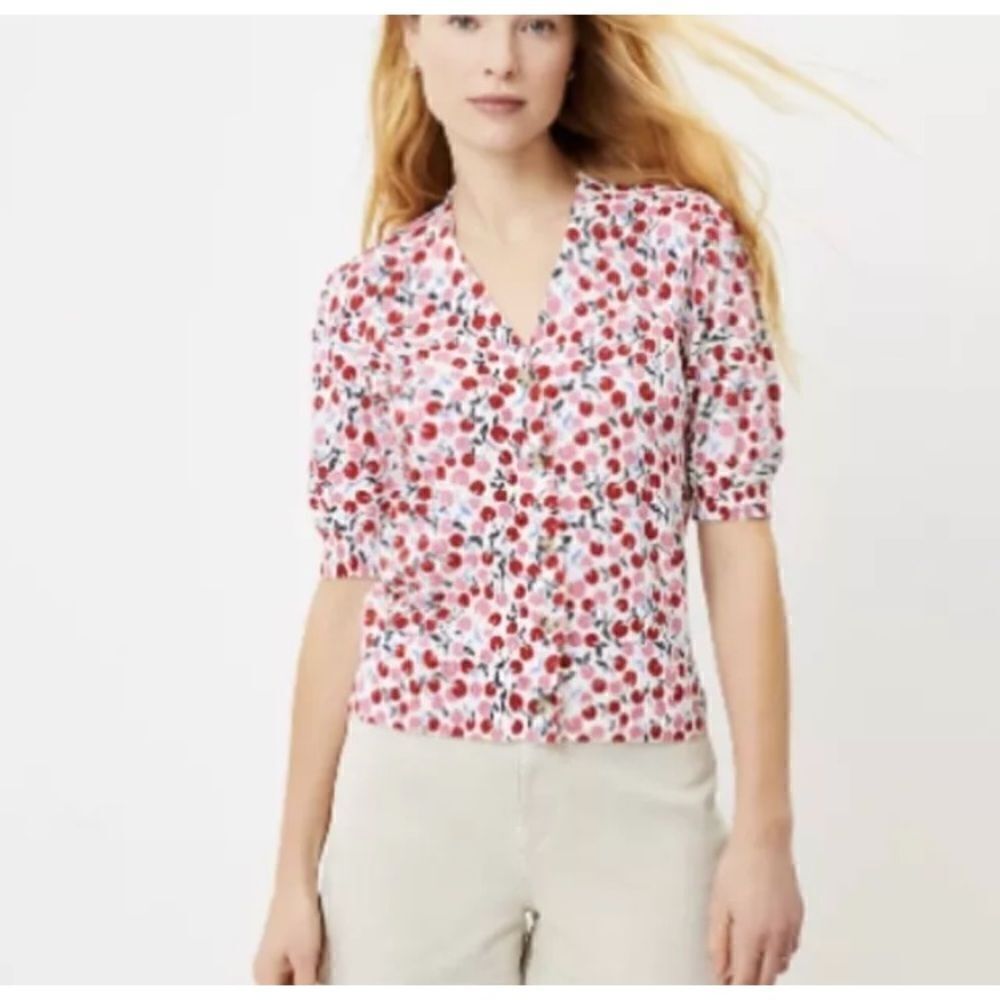 Loft Cherry Puff Sleeve Cardigan